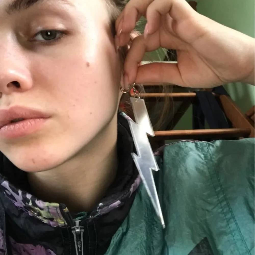 Neon Oversized Lightning Bolt Statement Earrings